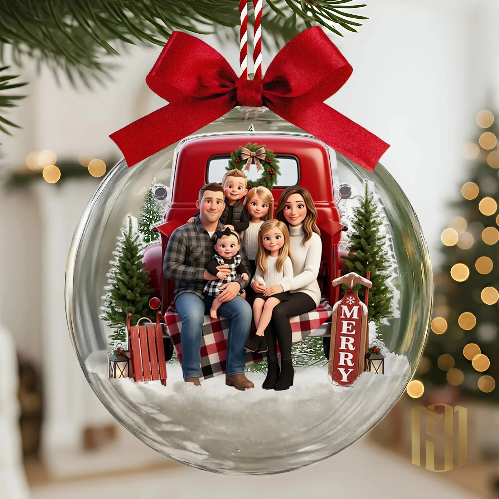 Personalized Family Portrait Christmas Ornament - Custom Cartoon Style Holiday Decor