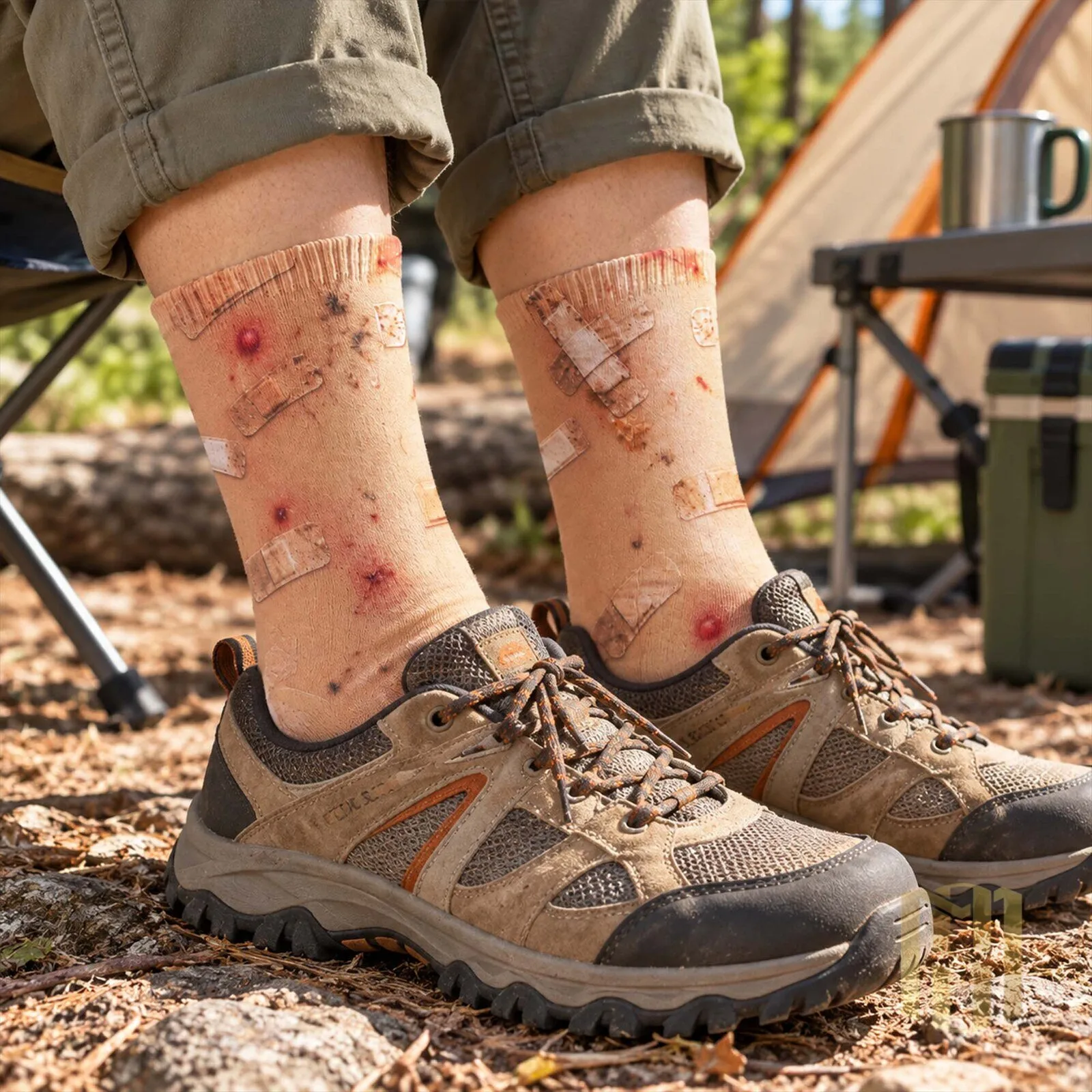 Funny Camping Bug Bites and Bandages Realistic Novelty Crew Socks for Campers 9 Funny Camping Bug Bites and Bandages Realistic Novelty Crew Socks for Campers