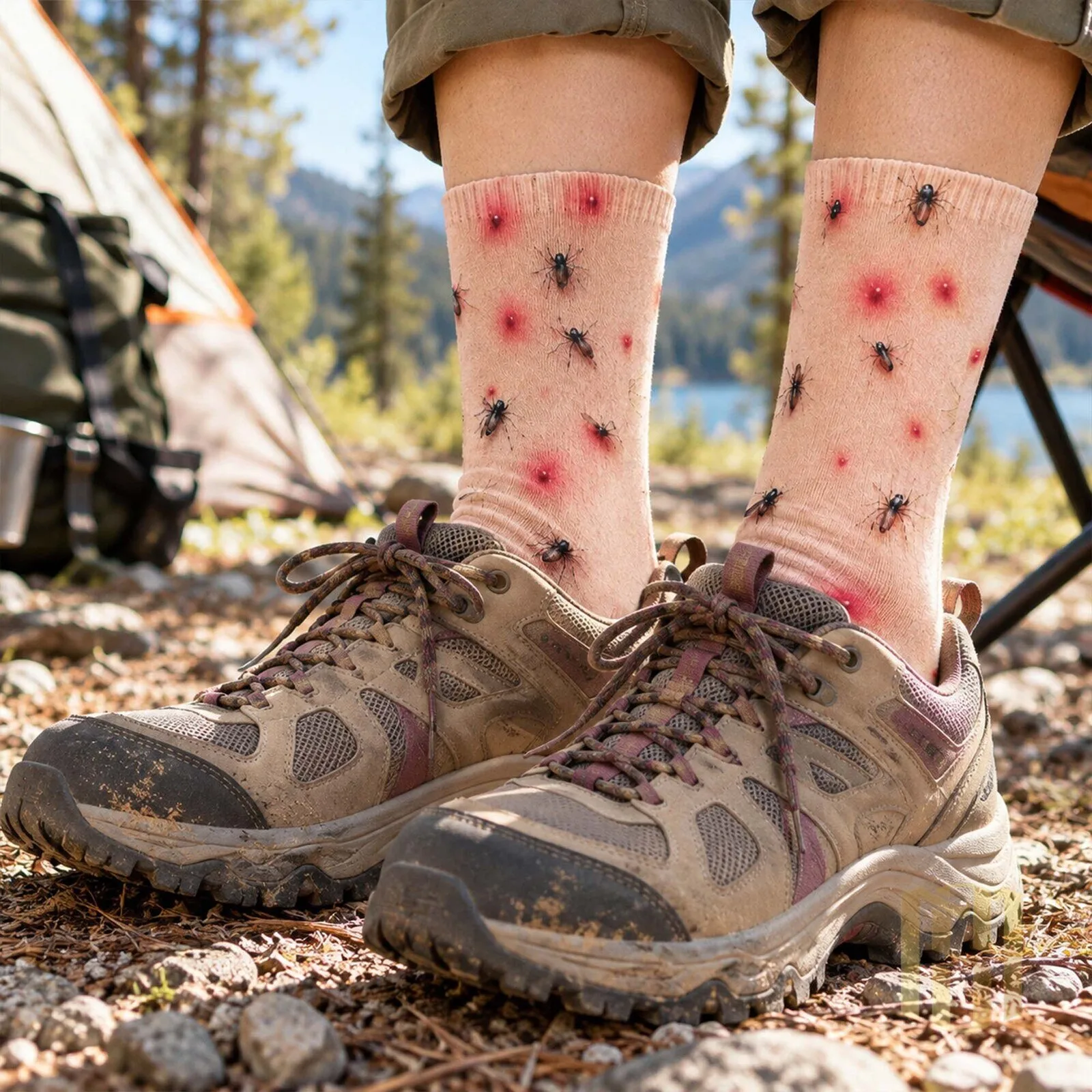 Funny Camping Bug Bites and Bandages Realistic Novelty Crew Socks for Campers 12 Funny Camping Bug Bites and Bandages Realistic Novelty Crew Socks for Campers