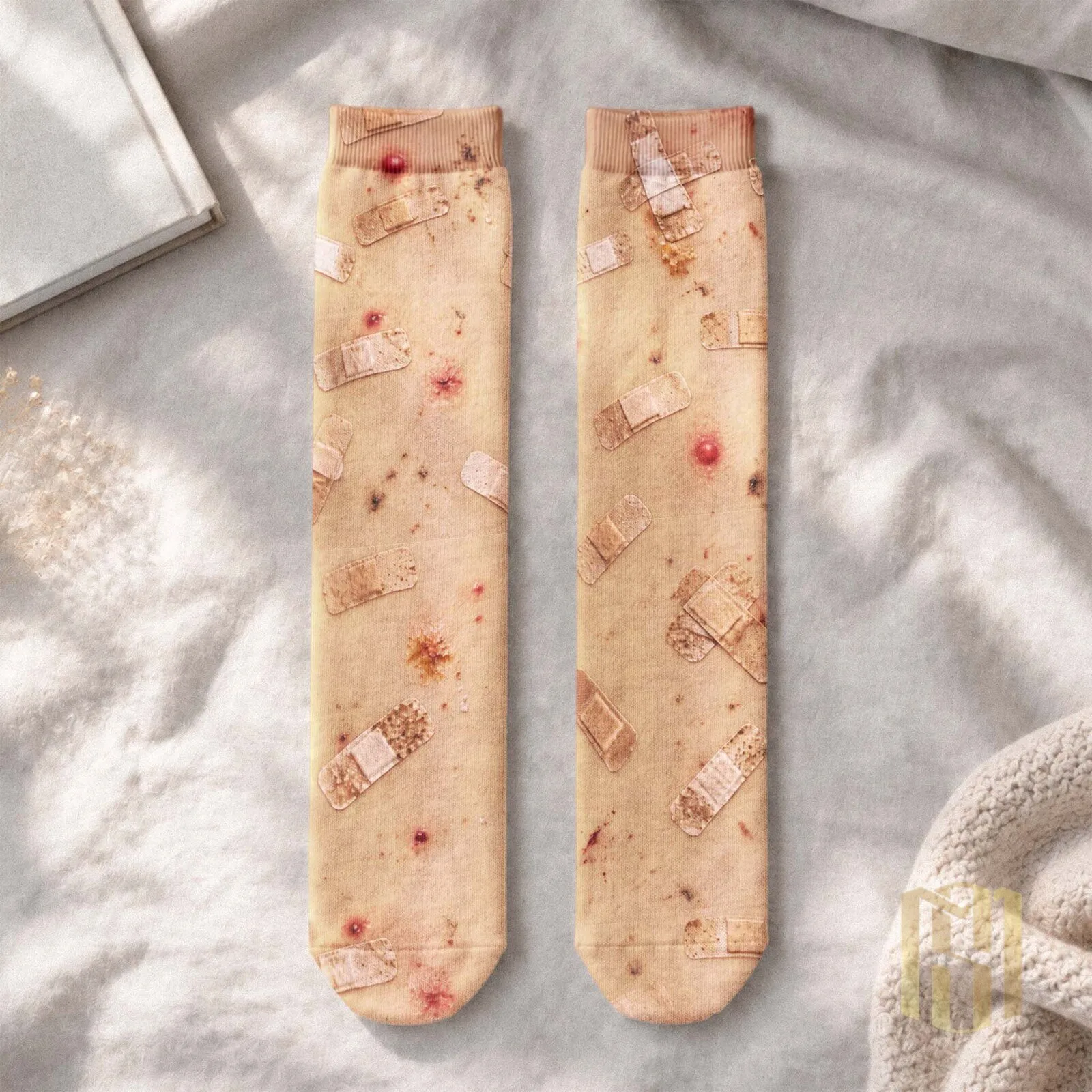 Funny Camping Bug Bites and Bandages Realistic Novelty Crew Socks for Campers 14 Funny Camping Bug Bites and Bandages Realistic Novelty Crew Socks for Campers