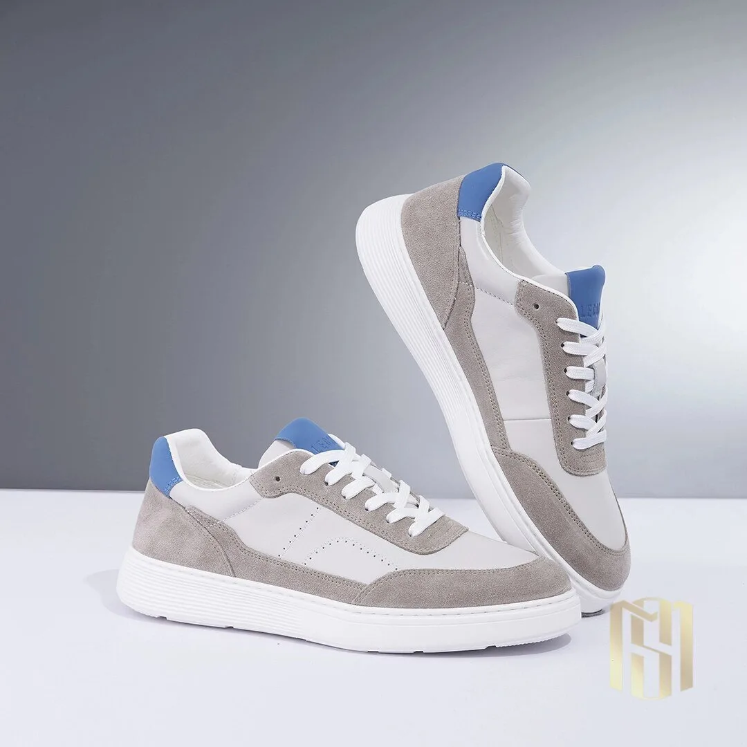 Comfortable Everyday Shoes: Gray and Blue Casual Sneakers for Men and Women, Trendy Design