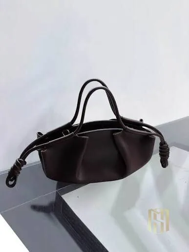 Elegant Dark Brown Leather Knot Handle Mini Tote Bag for Women