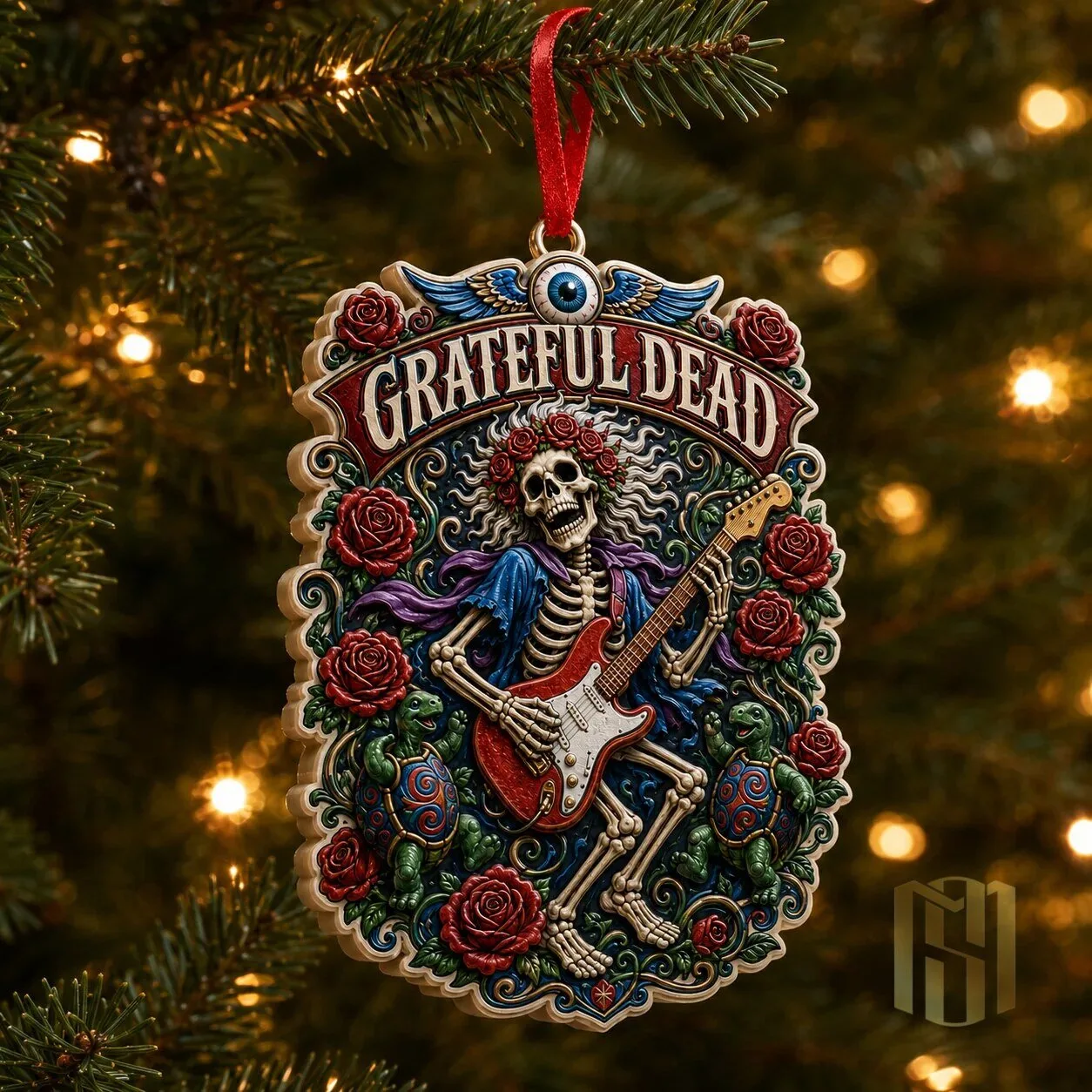 Grateful Dead Skeleton Playing Guitar Christmas Tree Ornament