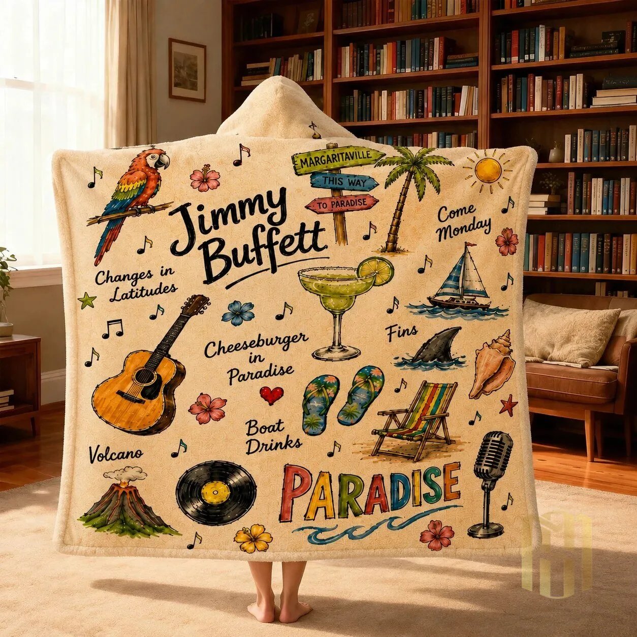 Jimmy Buffett Margaritaville Tropical Paradise Wearable Hooded Blanket