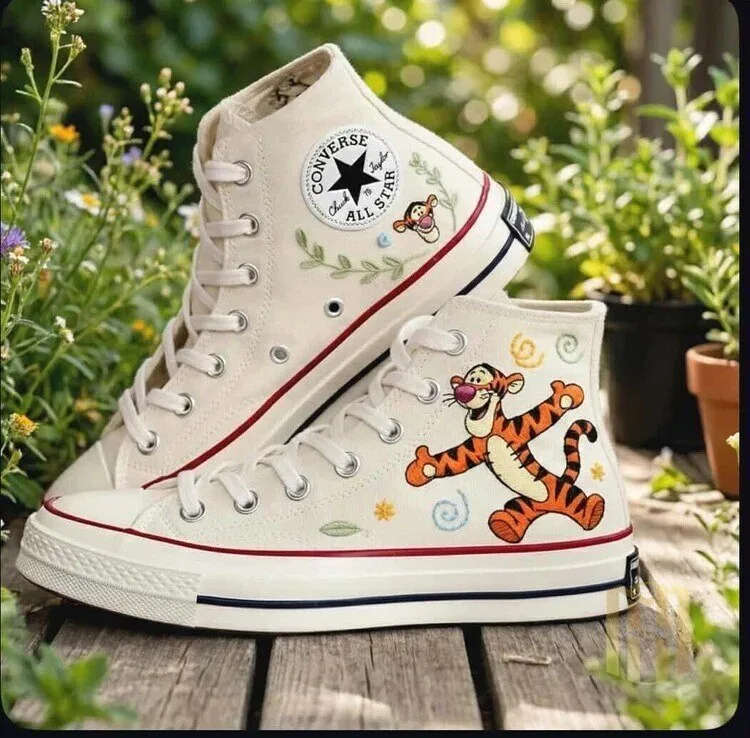 Winnie the Pooh Tigger Embroidered High Top Canvas Sneakers for Women