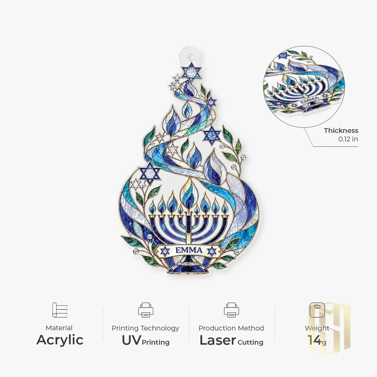 Stained Glass Hanukkah Menorah Star of David Personalized Ornament 8 Stained Glass Hanukkah Menorah Star of David Personalized Ornament