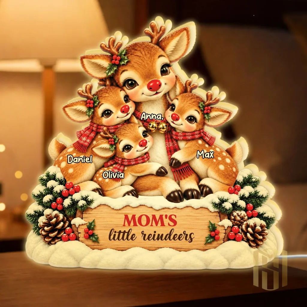 Personalized Mom's Little Reindeers Family Christmas Tabletop Light Box Gift Personalized Mom's Little Reindeers Family Christmas Tabletop Light Box Gift