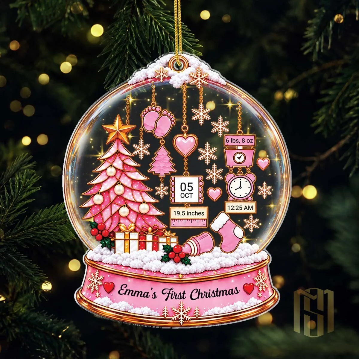 Baby Girl's First Christmas Pink Snow Globe Ornament 6 baby girl s first christmas pink snow globe ornament featured