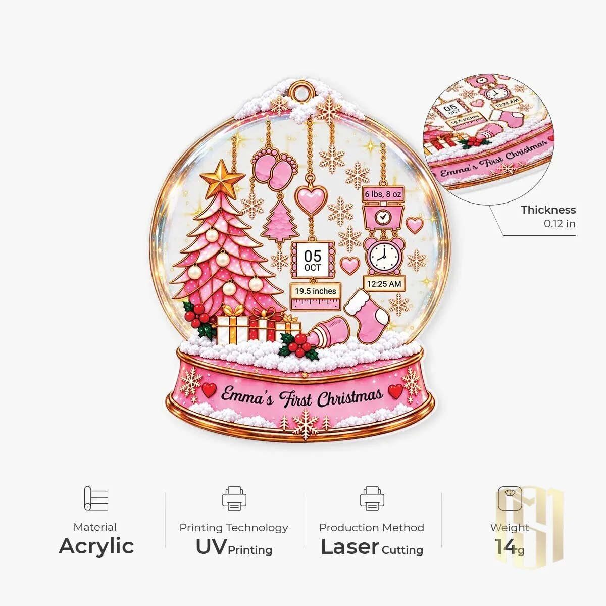Baby Girl's First Christmas Pink Snow Globe Ornament 8 baby girl s first christmas pink snow globe ornament gallery 2