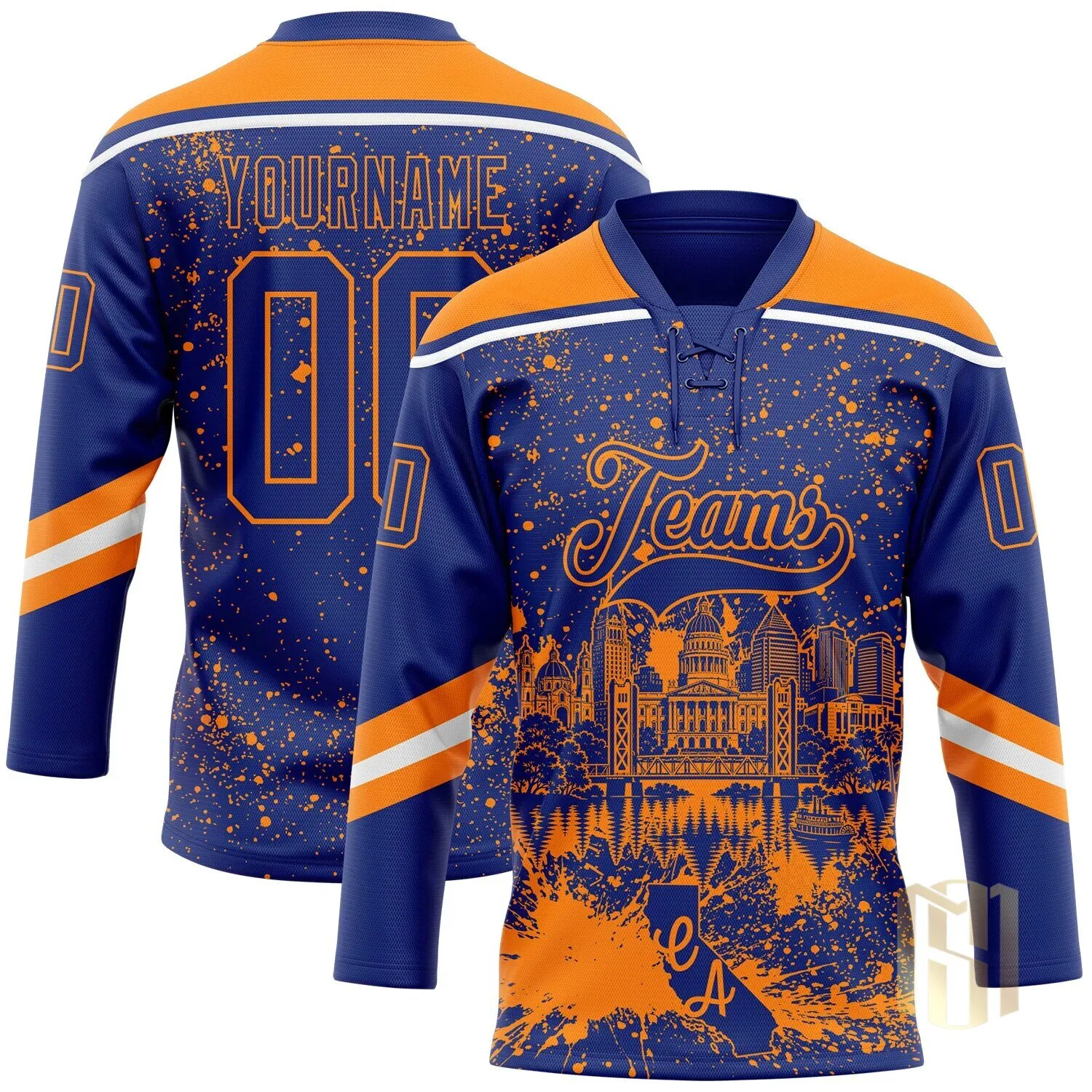 Custom Sacramento California City Skyline Paint Splatter Lace Neck Hockey Jersey 7 Custom Sacramento California City Skyline Paint Splatter Lace Neck Hockey Jersey
