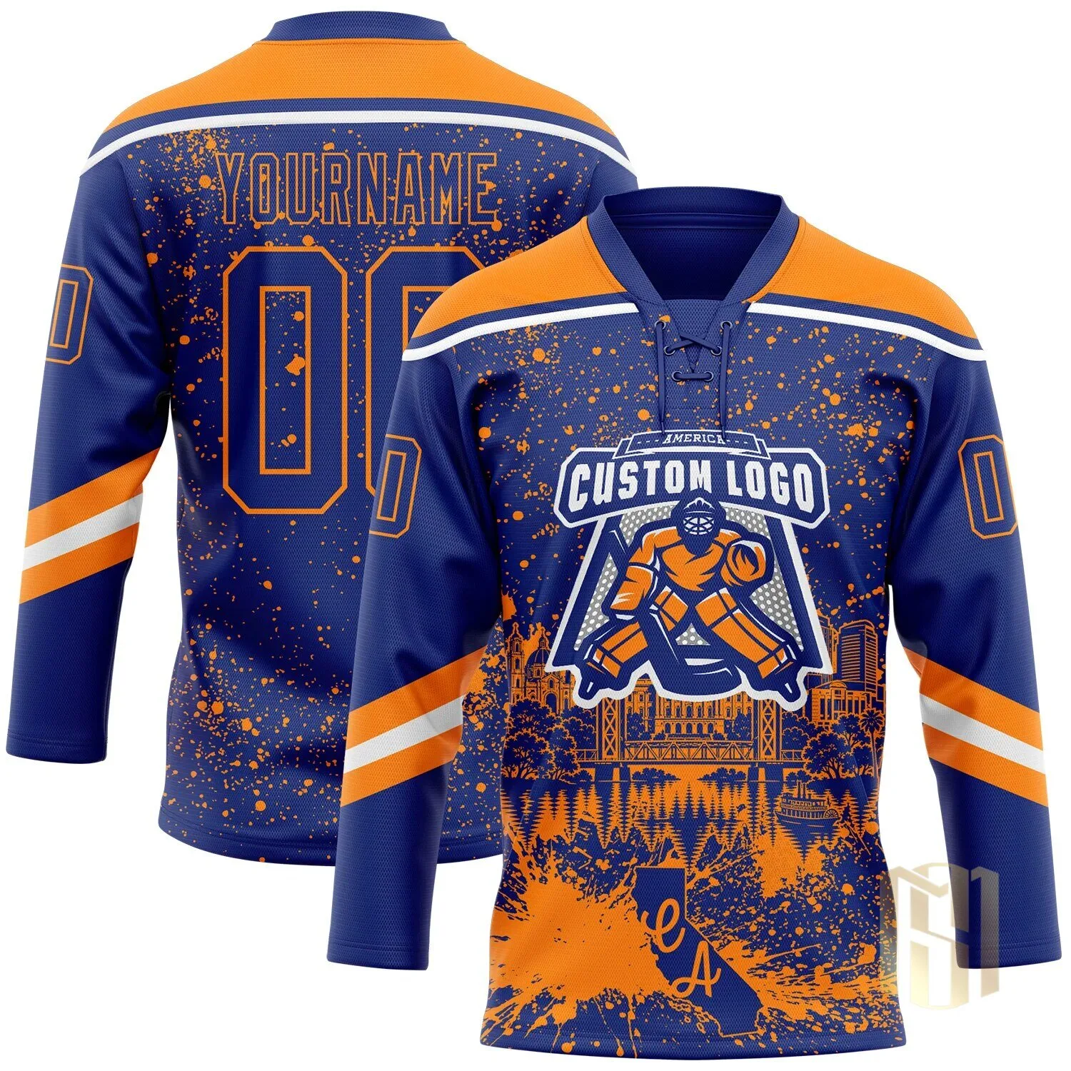 Custom Sacramento California City Skyline Paint Splatter Lace Neck Hockey Jersey 8 Custom Sacramento California City Skyline Paint Splatter Lace Neck Hockey Jersey