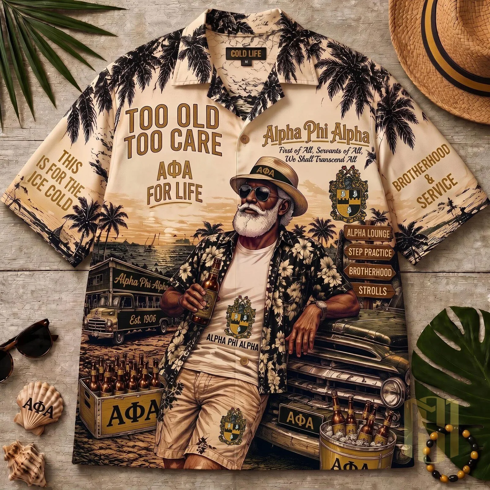 Too Old To Care For Life Hawaiian Shirt - Alpha Phi Alpha Fraternity Edition