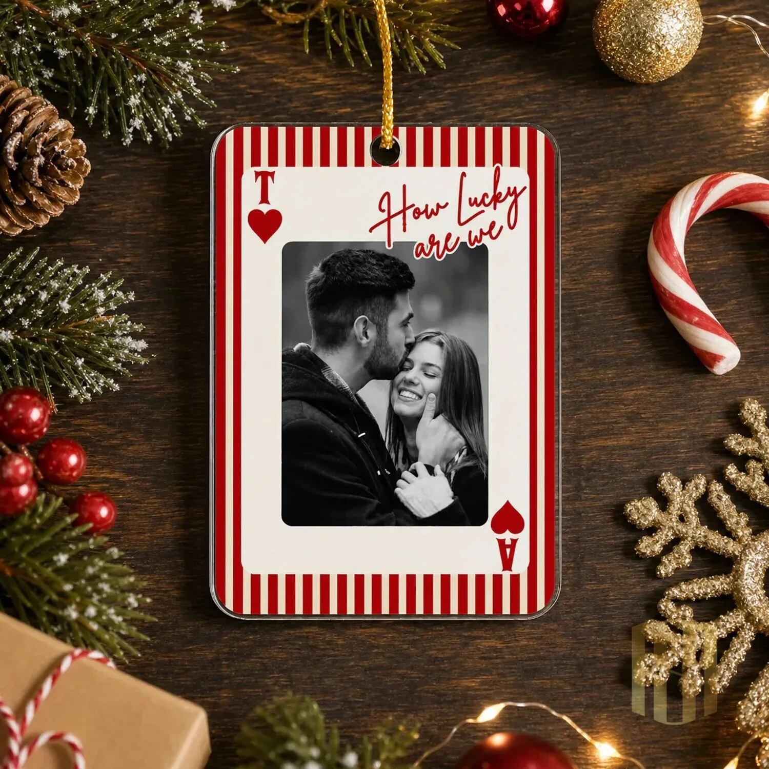 Personalized How Lucky Are We Playing Card Photo Christmas Ornament