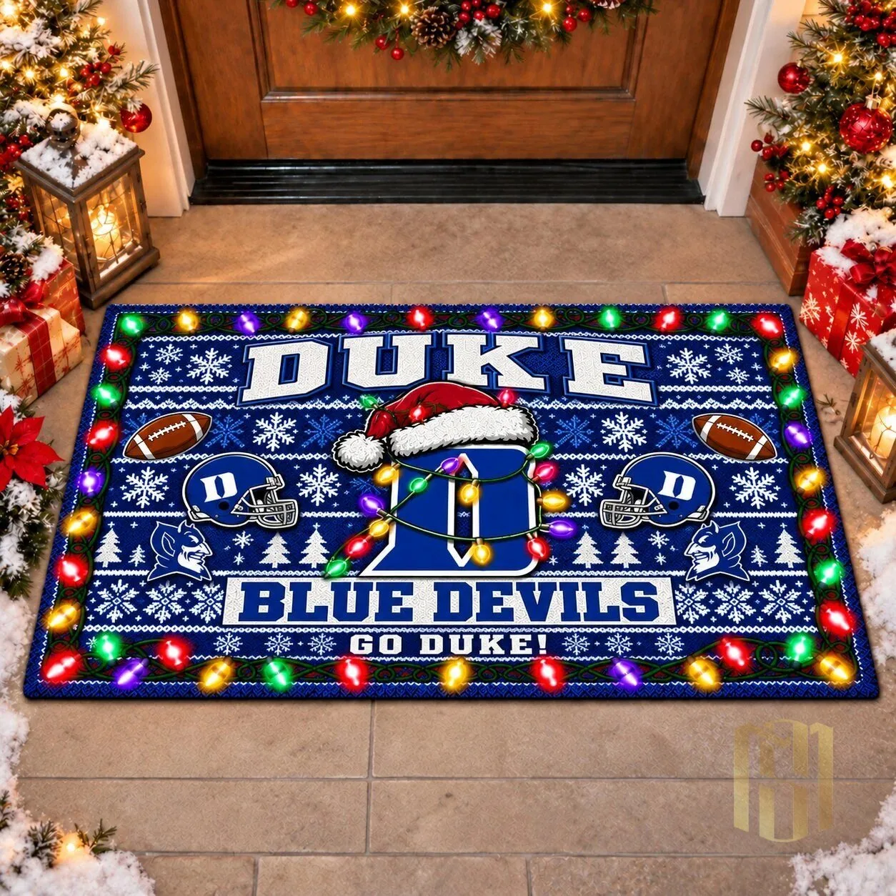 Duke Blue Devils Christmas Ugly Sweater Style Holiday Doormat