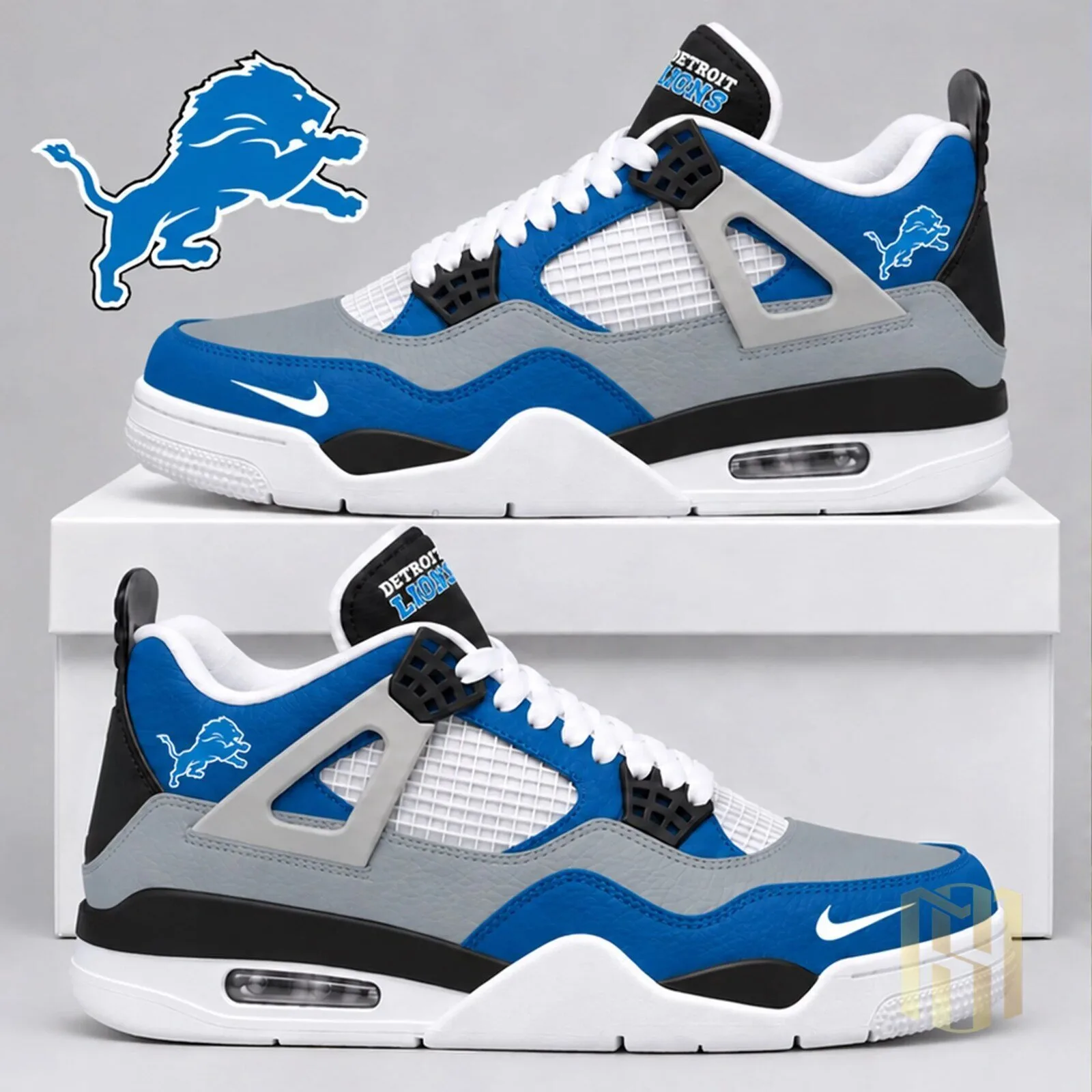 Detroit Lions NFL Team Logo Blue Gray White Sneakers Custom Shoes