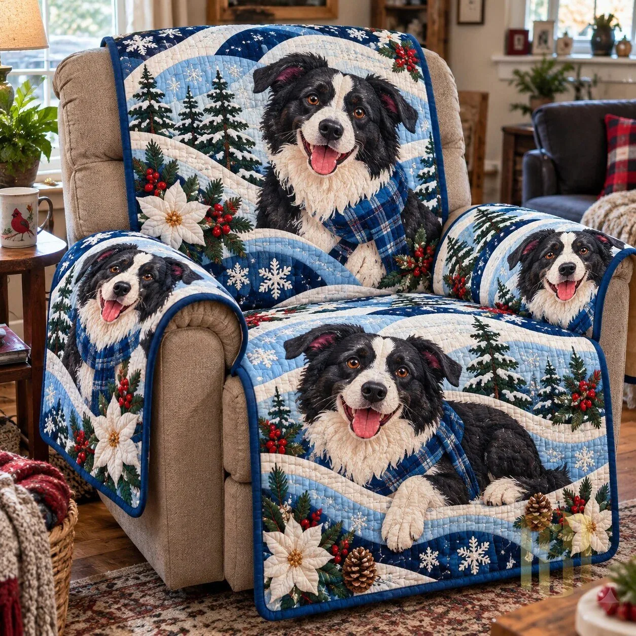 Border Collie Dog Winter Wonderland Quilted Sofa Cover for Recliner Chair 9 Border Collie Dog Winter Wonderland Quilted Sofa Cover for Recliner Chair