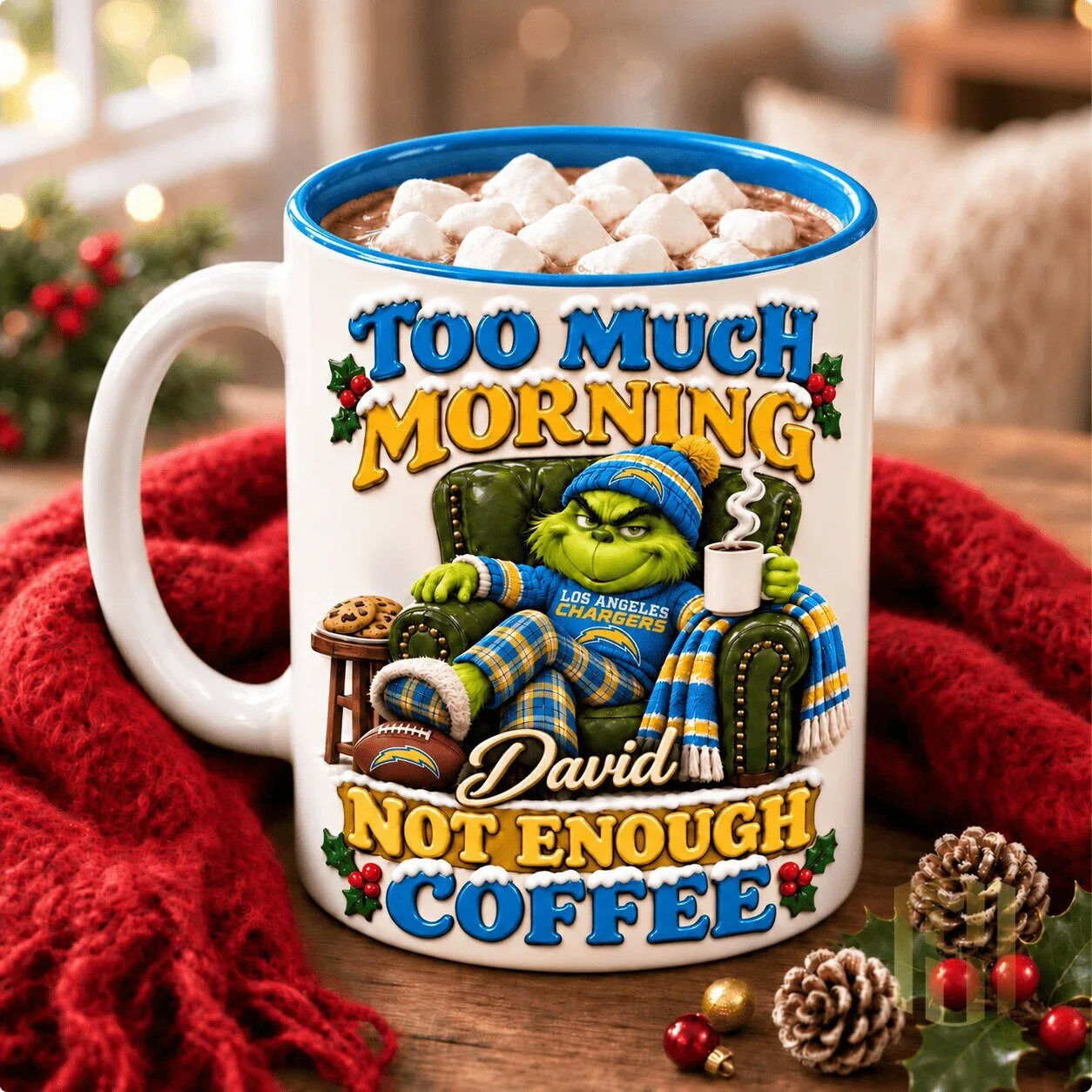 Los Angeles Chargers Grinch Too Much Morning Not Enough Coffee Mug