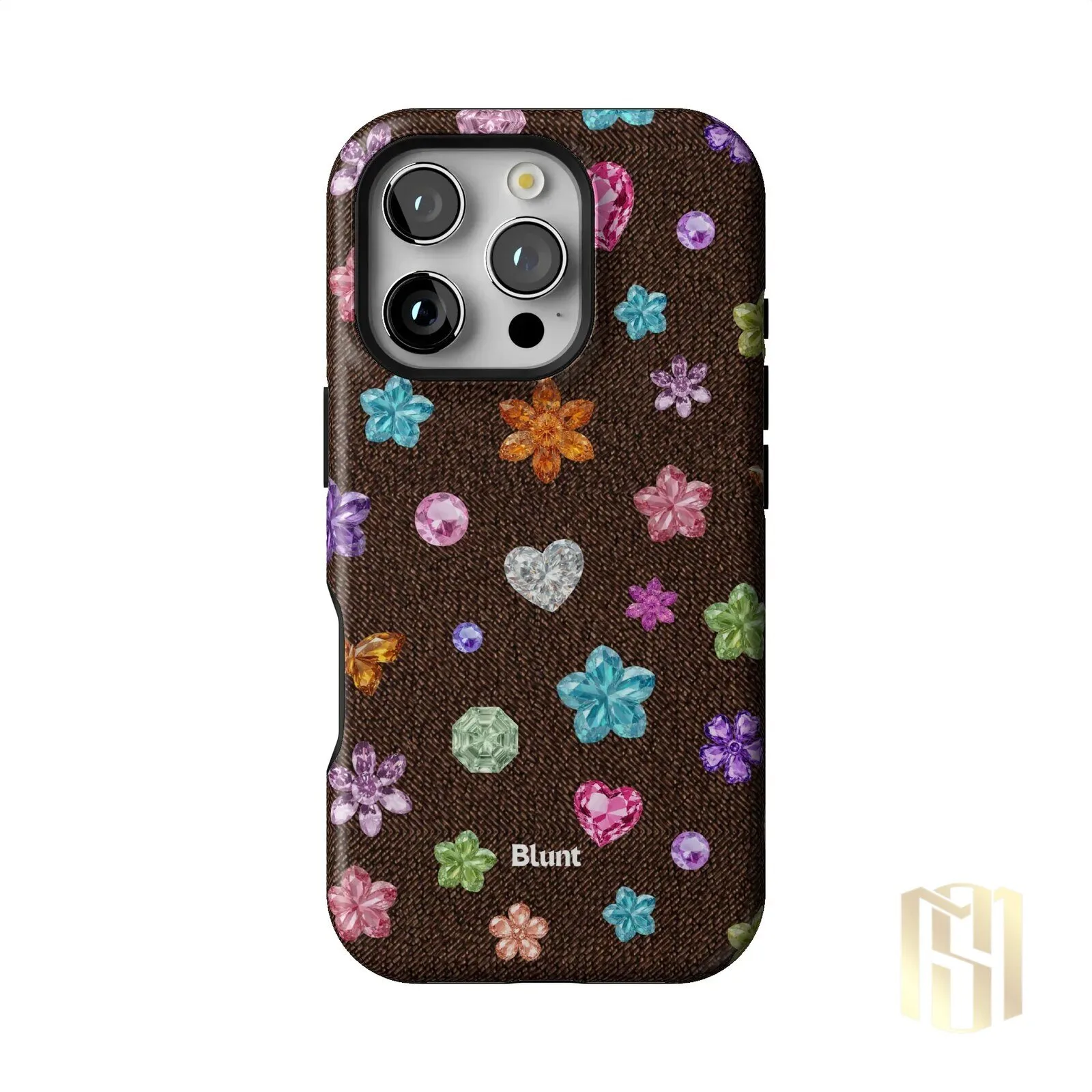 Brownie Gems Pattern iPhone Case with Colorful Crystal Flowers and Hearts 36 Brownie Gems Pattern iPhone Case with Colorful Crystal Flowers and Hearts