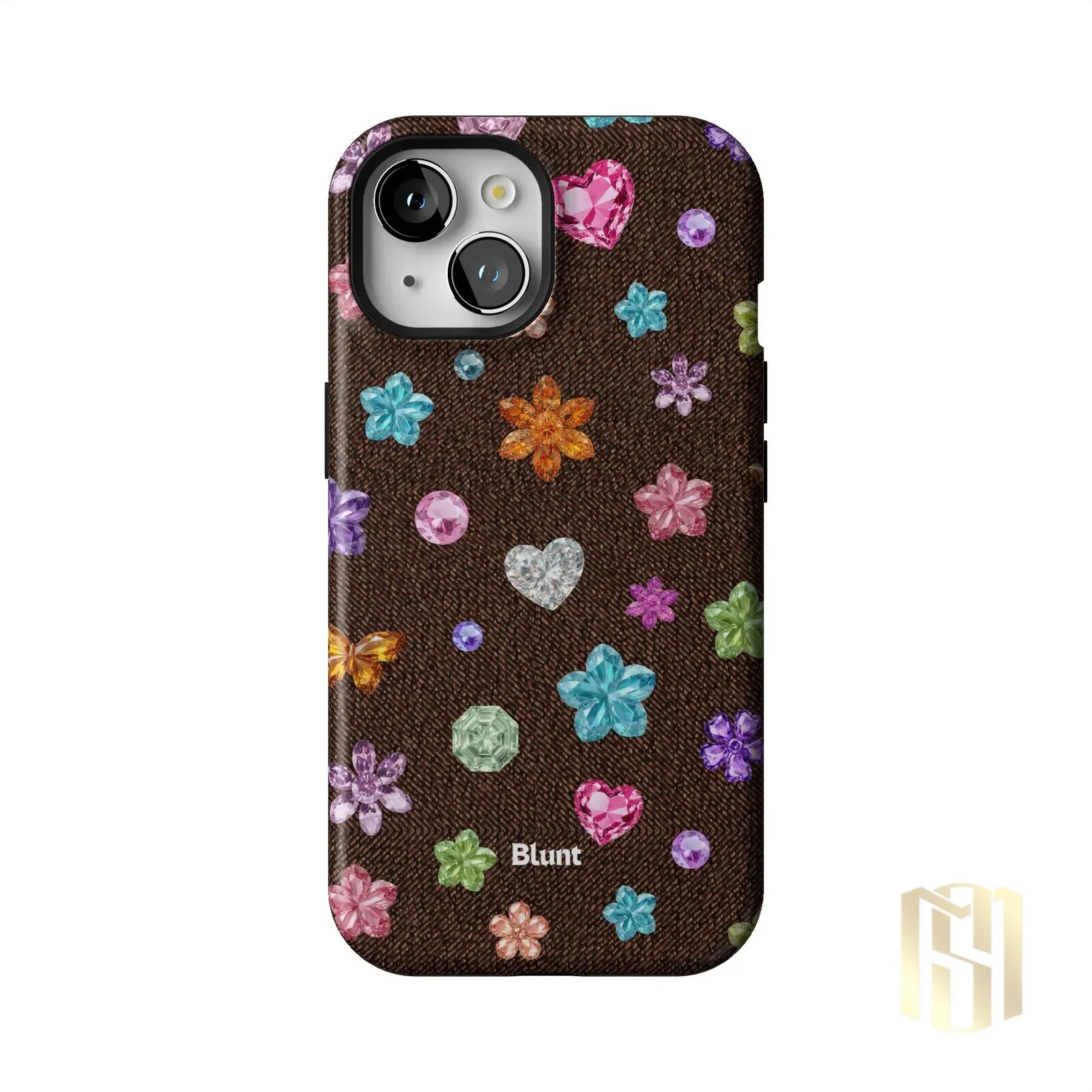 Brownie Gems Pattern iPhone Case with Colorful Crystal Flowers and Hearts 40 Brownie Gems Pattern iPhone Case with Colorful Crystal Flowers and Hearts