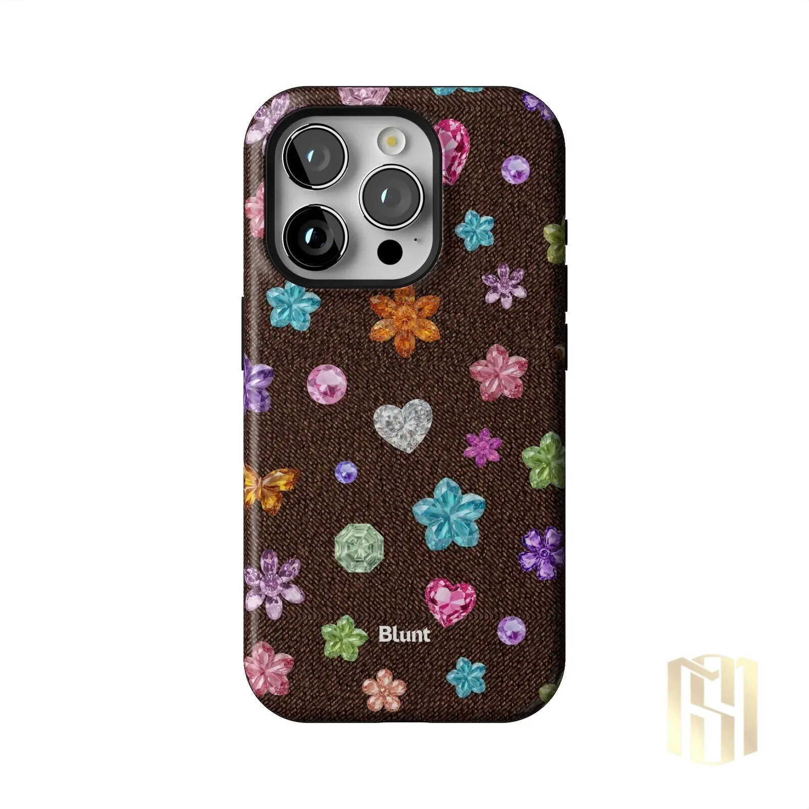 Brownie Gems Pattern iPhone Case with Colorful Crystal Flowers and Hearts 41 Brownie Gems Pattern iPhone Case with Colorful Crystal Flowers and Hearts