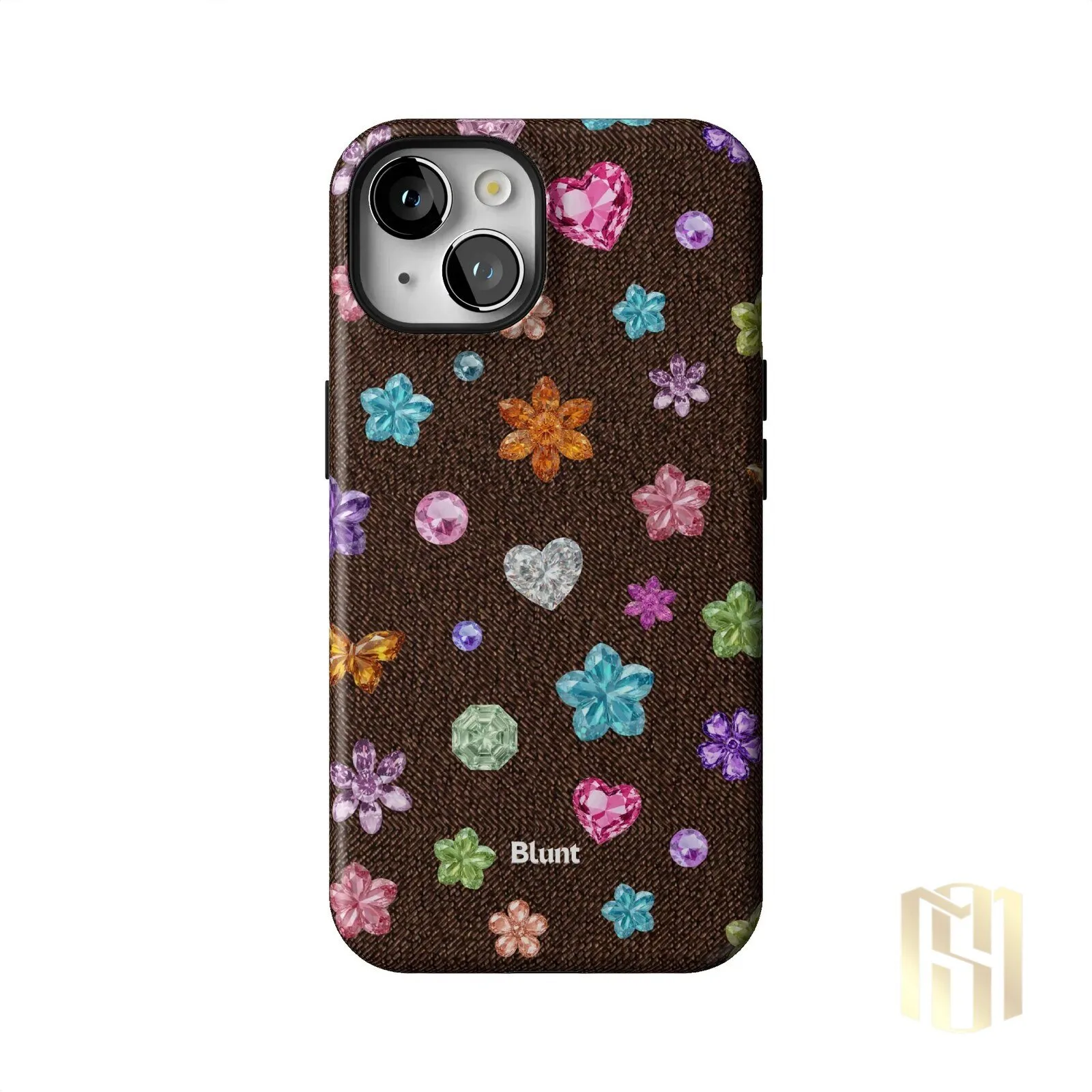 Brownie Gems Pattern iPhone Case with Colorful Crystal Flowers and Hearts 44 Brownie Gems Pattern iPhone Case with Colorful Crystal Flowers and Hearts