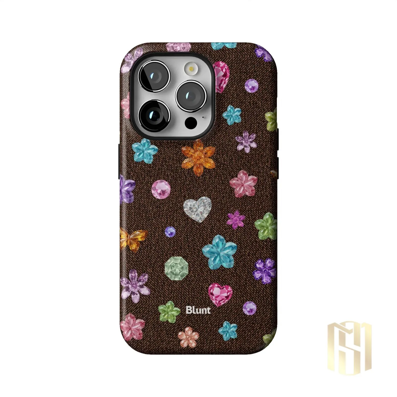 Brownie Gems Pattern iPhone Case with Colorful Crystal Flowers and Hearts 45 Brownie Gems Pattern iPhone Case with Colorful Crystal Flowers and Hearts