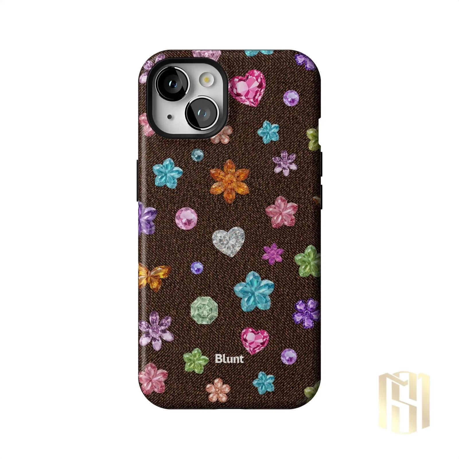Brownie Gems Pattern iPhone Case with Colorful Crystal Flowers and Hearts 48 Brownie Gems Pattern iPhone Case with Colorful Crystal Flowers and Hearts