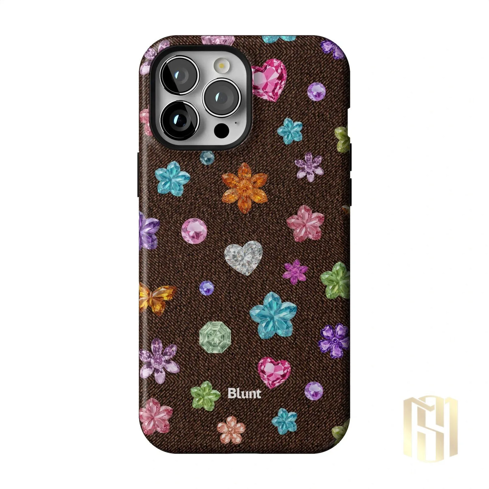 Brownie Gems Pattern iPhone Case with Colorful Crystal Flowers and Hearts 50 Brownie Gems Pattern iPhone Case with Colorful Crystal Flowers and Hearts