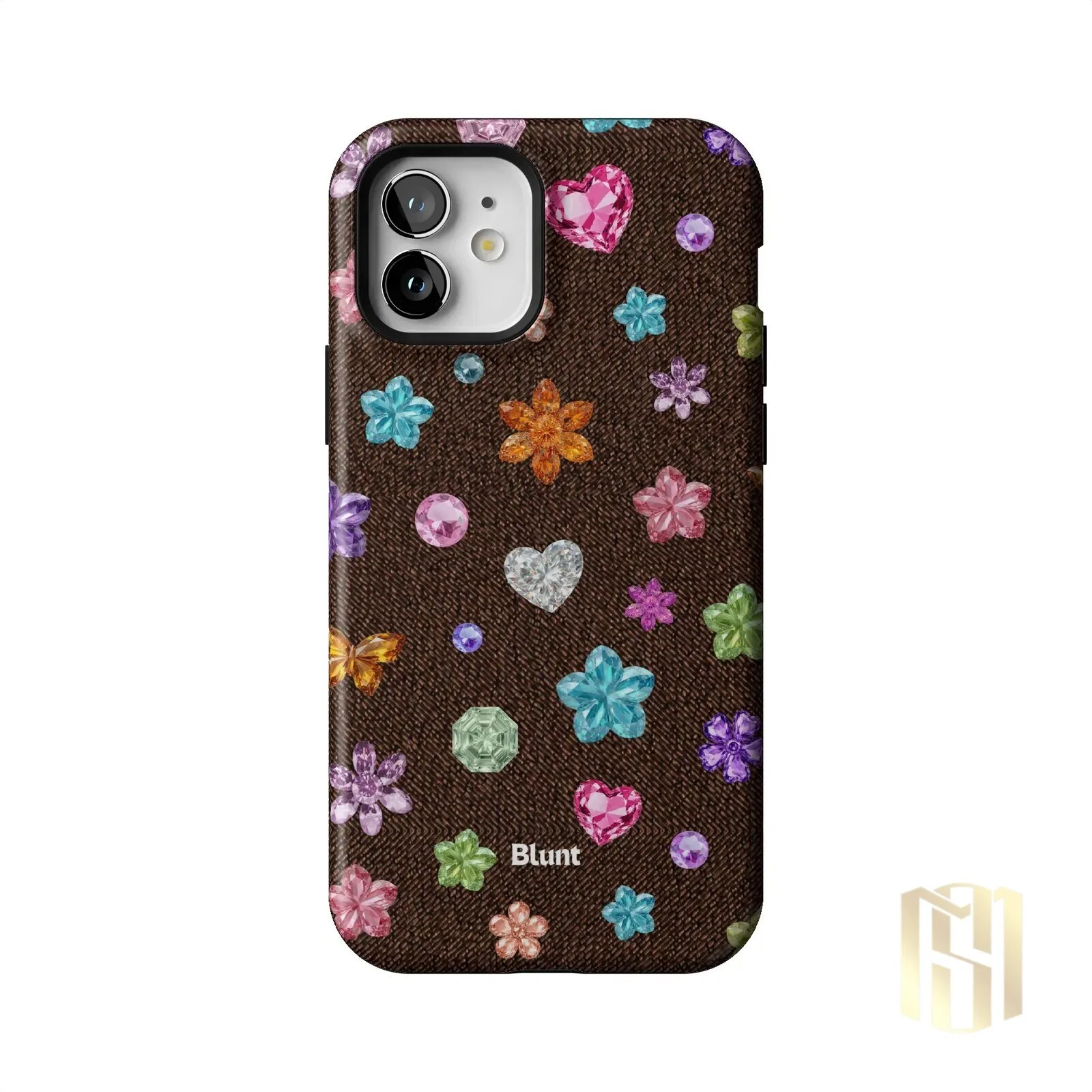 Brownie Gems Pattern iPhone Case with Colorful Crystal Flowers and Hearts 52 Brownie Gems Pattern iPhone Case with Colorful Crystal Flowers and Hearts
