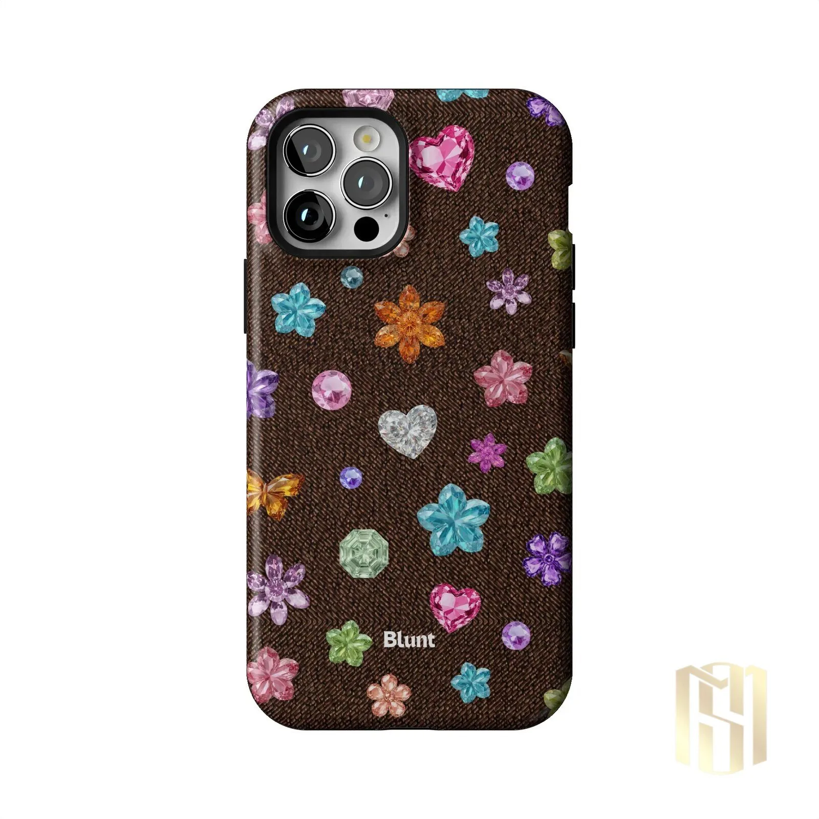 Brownie Gems Pattern iPhone Case with Colorful Crystal Flowers and Hearts 53 Brownie Gems Pattern iPhone Case with Colorful Crystal Flowers and Hearts