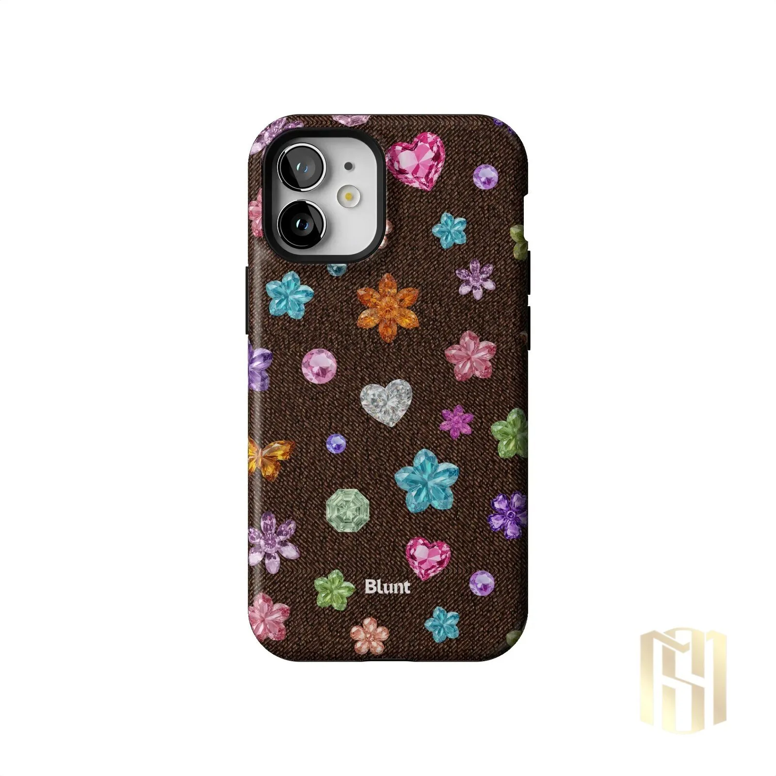 Brownie Gems Pattern iPhone Case with Colorful Crystal Flowers and Hearts 55 Brownie Gems Pattern iPhone Case with Colorful Crystal Flowers and Hearts