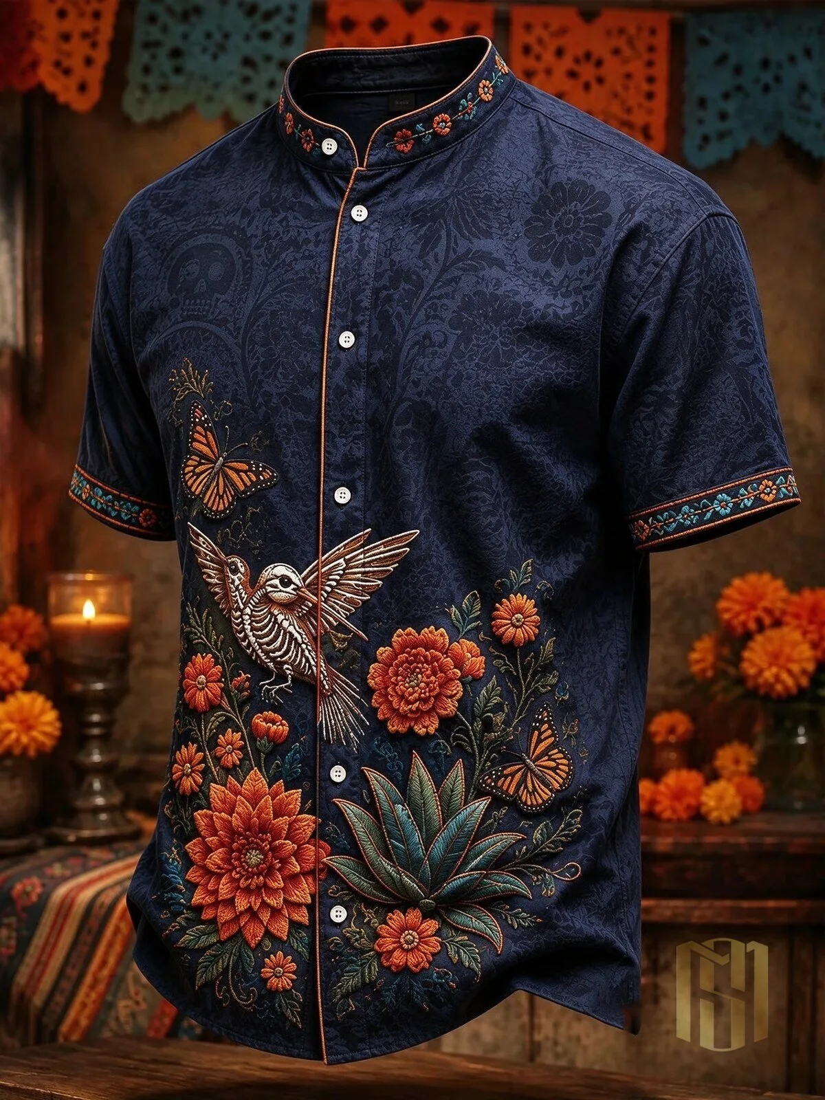 Day of the Dead Floral Skeleton Butterfly Print Short Sleeve Hawaiian Shirt 3 Day of the Dead Floral Skeleton Butterfly Print Short Sleeve Hawaiian Shirt