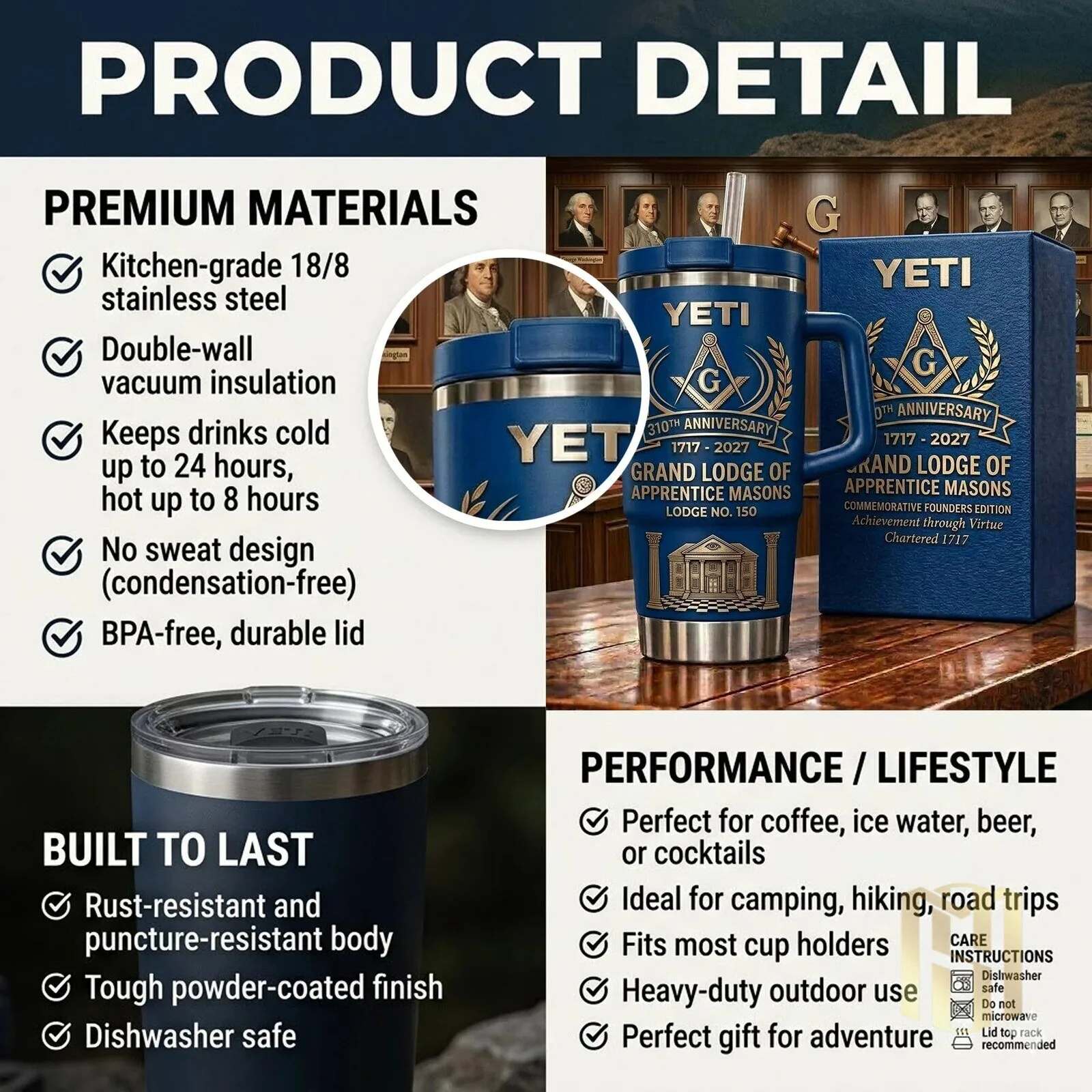 Insulated Tumbler for the 310th Anniversary of Freemason Grand Lodge Apprentice Masons 3 Insulated Tumbler for the 310th Anniversary of Freemason Grand Lodge Apprentice Masons