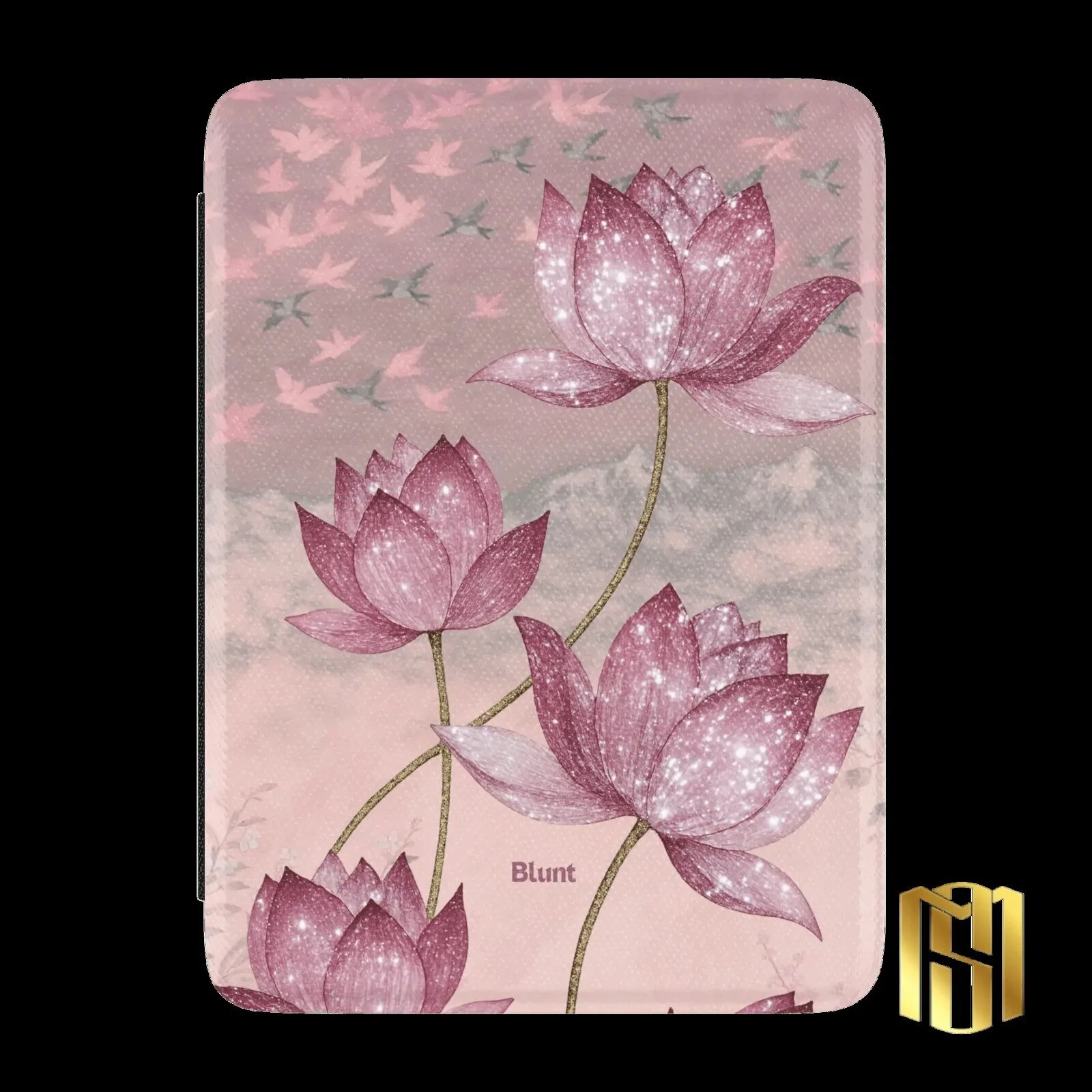 Pink Lotus Flowers and Birds Pattern Kindle Case