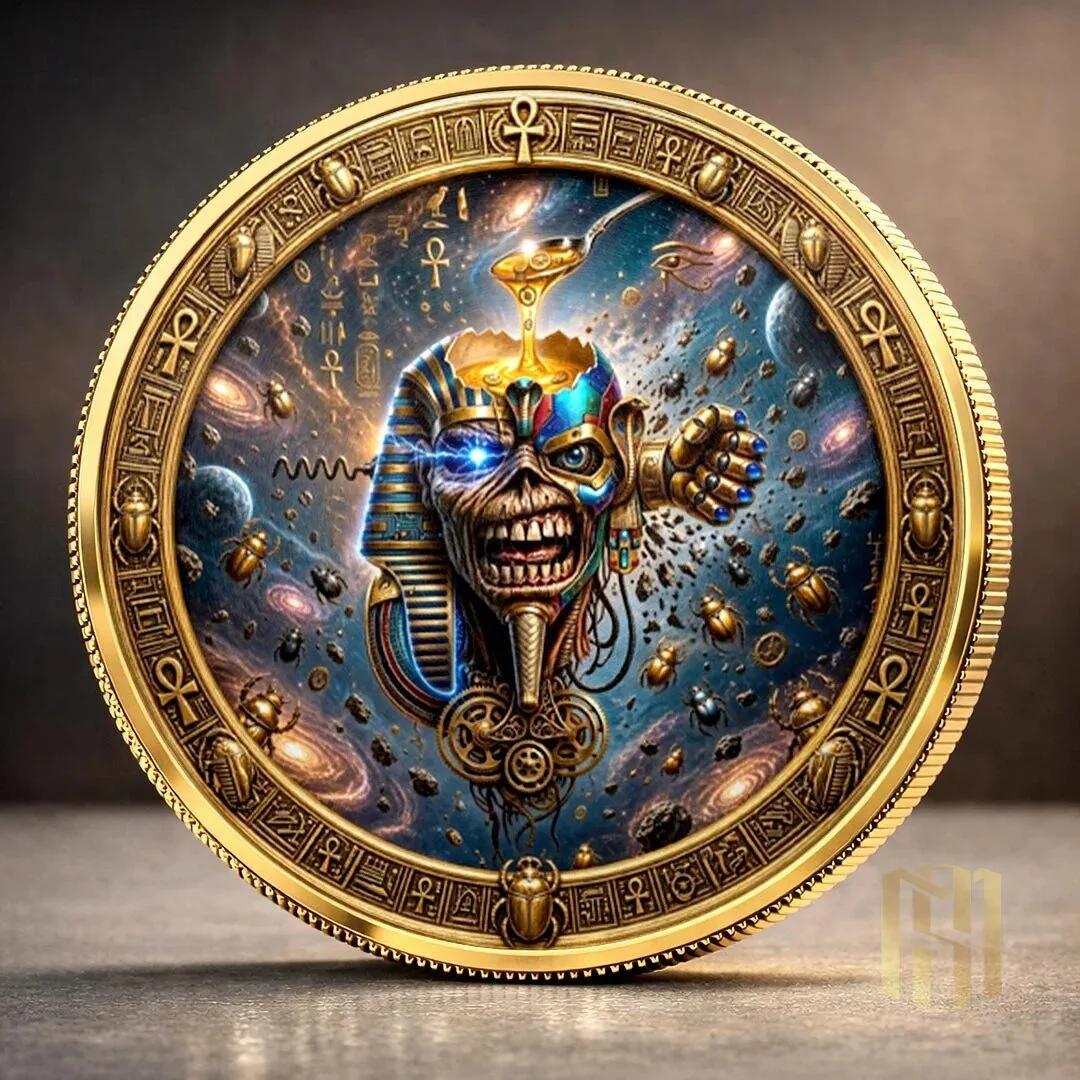 Iron Maiden Powerslave Eddie the Head Egyptian Pharaoh Gold Commemorative Coin 1 Iron Maiden Powerslave Eddie the Head Egyptian Pharaoh Gold Commemorative Coin
