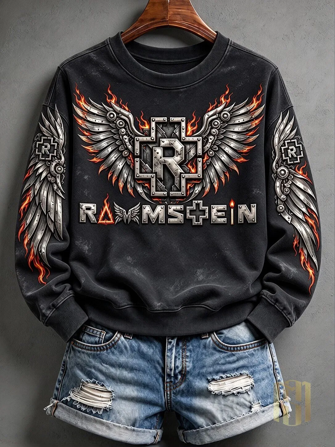 Rammstein Band Logo Flaming Wings Heavy Metal Music Graphic Sweatshirt 1 Rammstein Band Logo Flaming Wings Heavy Metal Music Graphic Sweatshirt