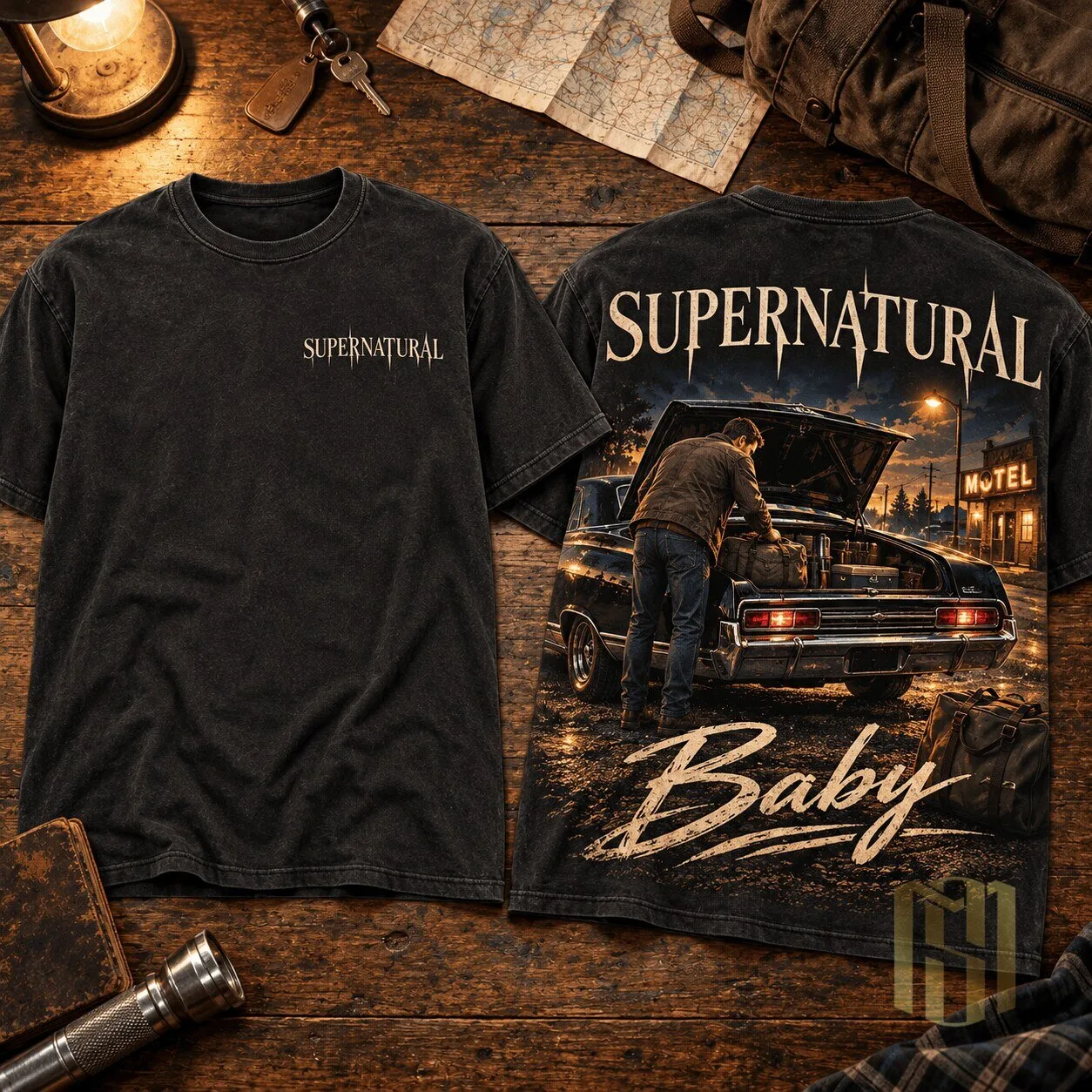 Supernatural Baby Impala Motel Night Graphic T-Shirt for Hunters 1 Supernatural Baby Impala Motel Night Graphic T-Shirt for Hunters