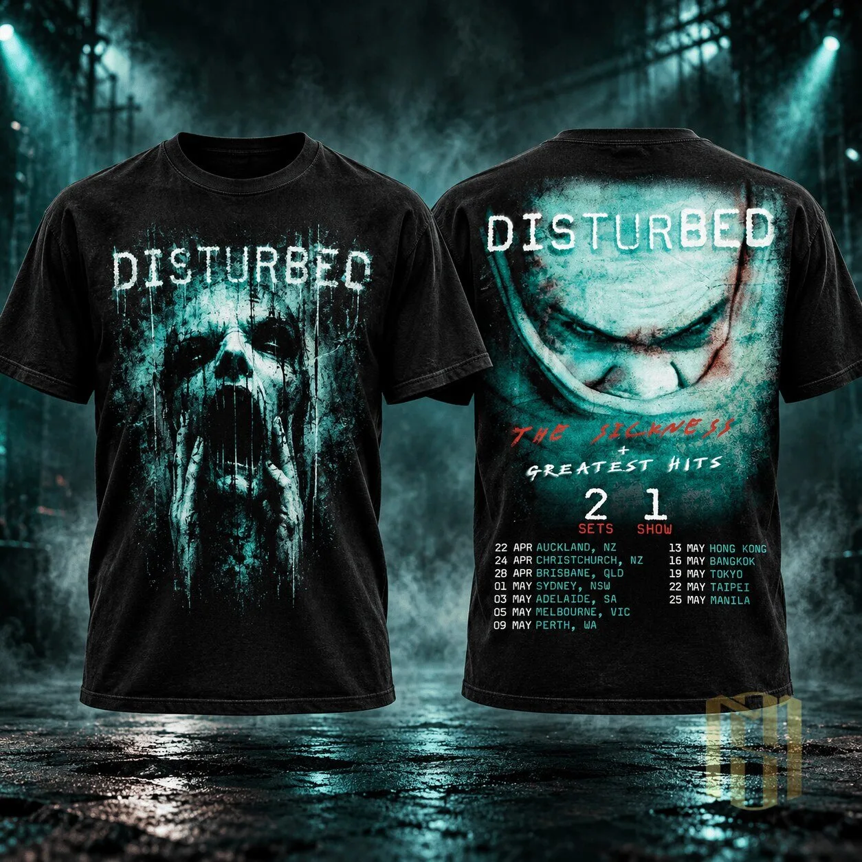 Disturbed The Sickness Greatest Hits Tour 2027 Black Graphic T-Shirt 1 Disturbed The Sickness Greatest Hits Tour 2027 Black Graphic T-Shirt